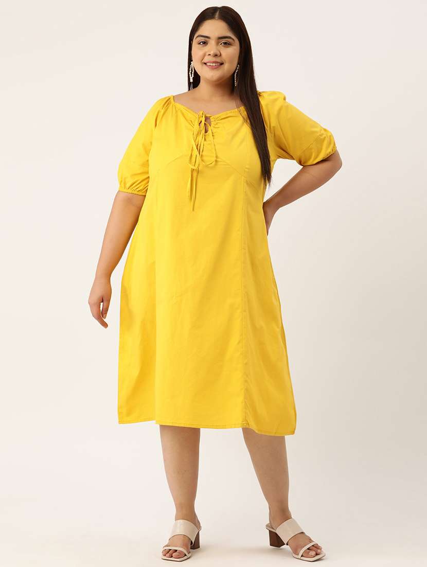 mustard solid a-line dress
