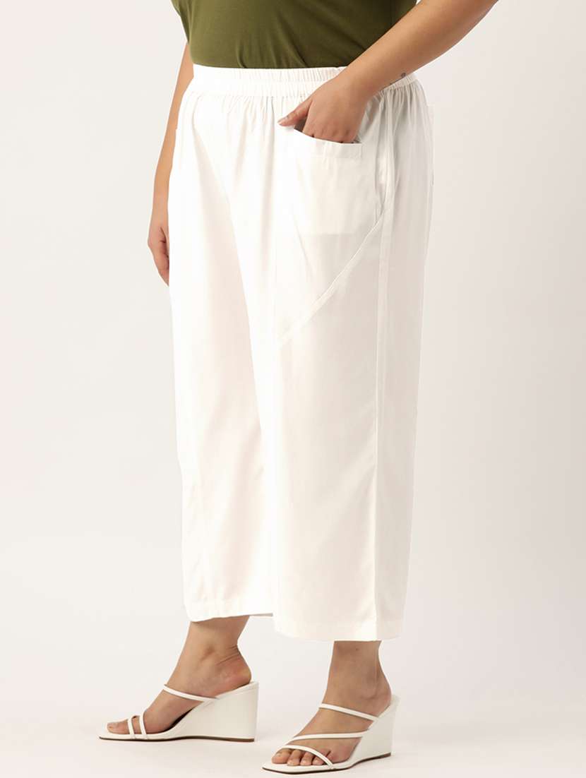 women solid flat front wide leg trouser - 20307521 -  Standard Image - 1