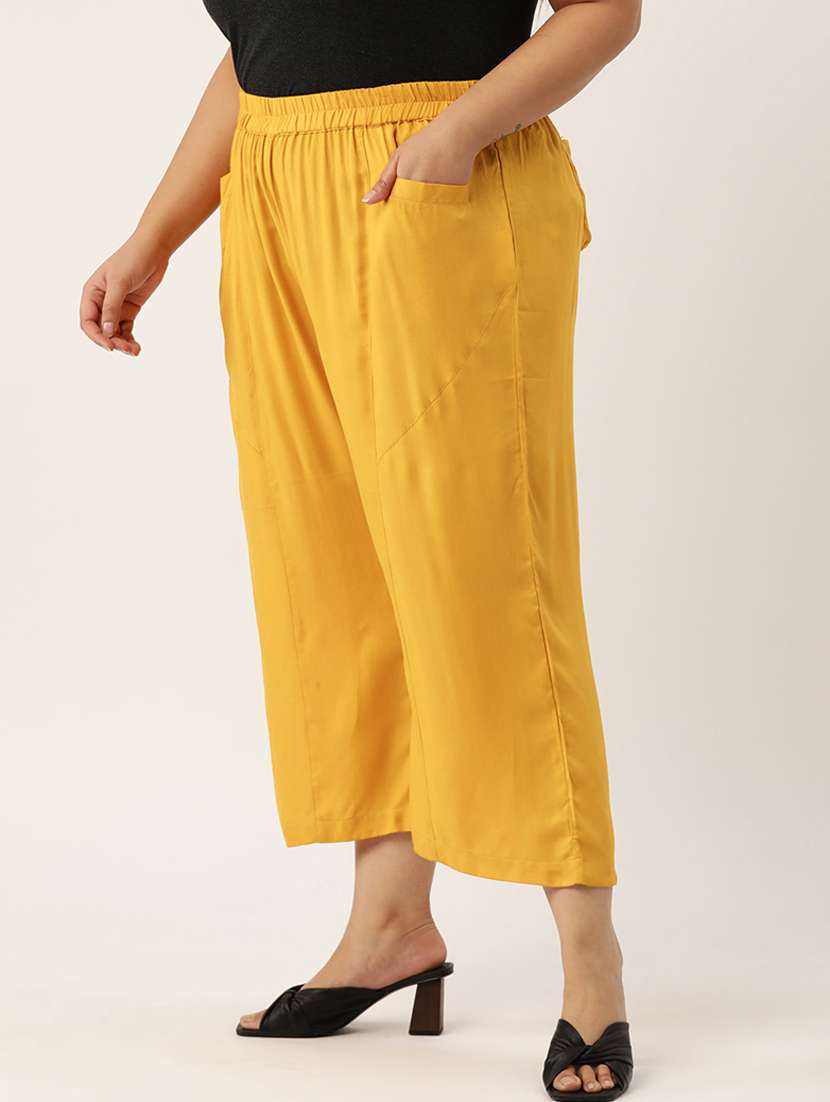 mustard rayon plus trouser - 20307526 -  Standard Image - 1