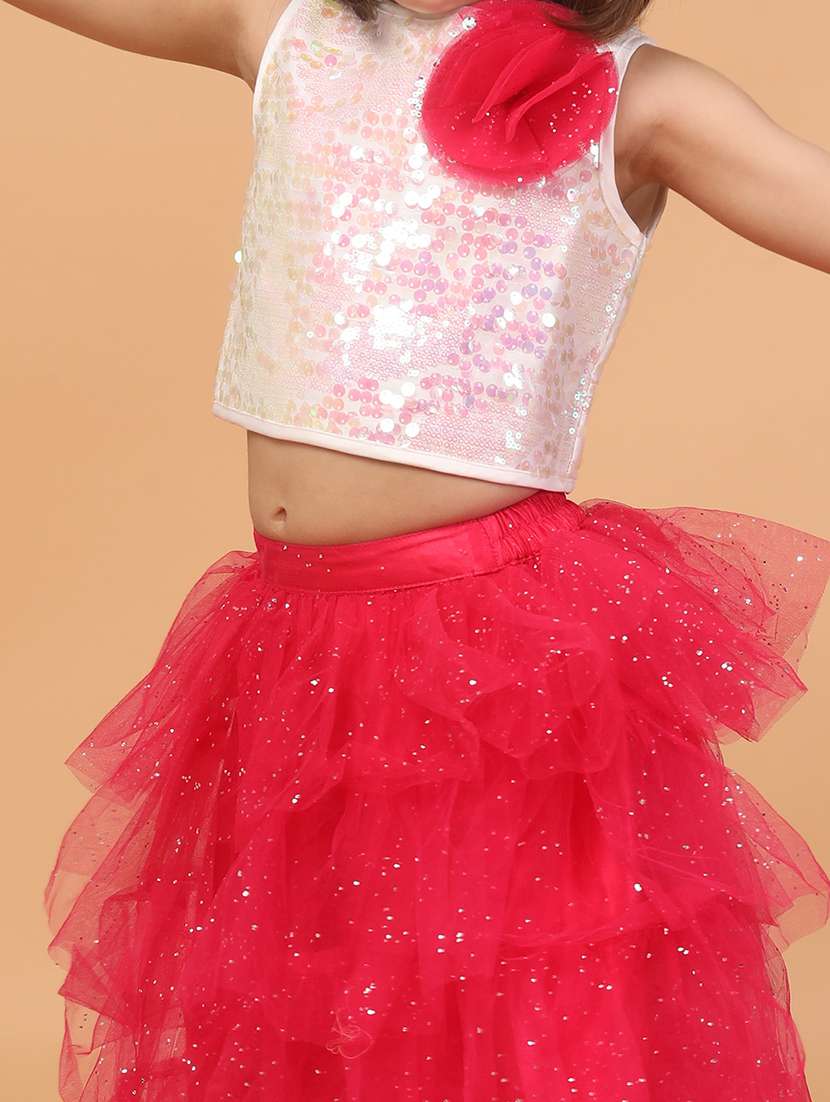 kids pink sequin work polyester lehenga choli - 20307529 -  Standard Image - 4