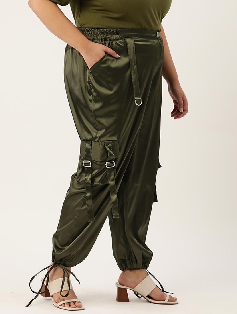 olive satin plus trouser - 20307543 -  Standard Image - 1