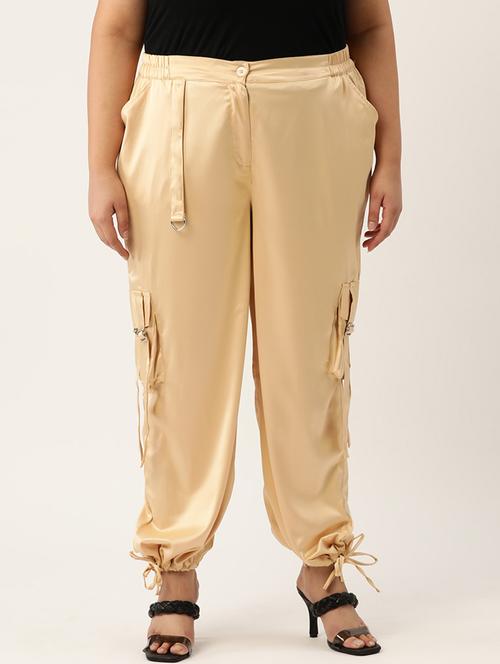 beige satin plus trouser - 20307544 -  Standard Image - 0