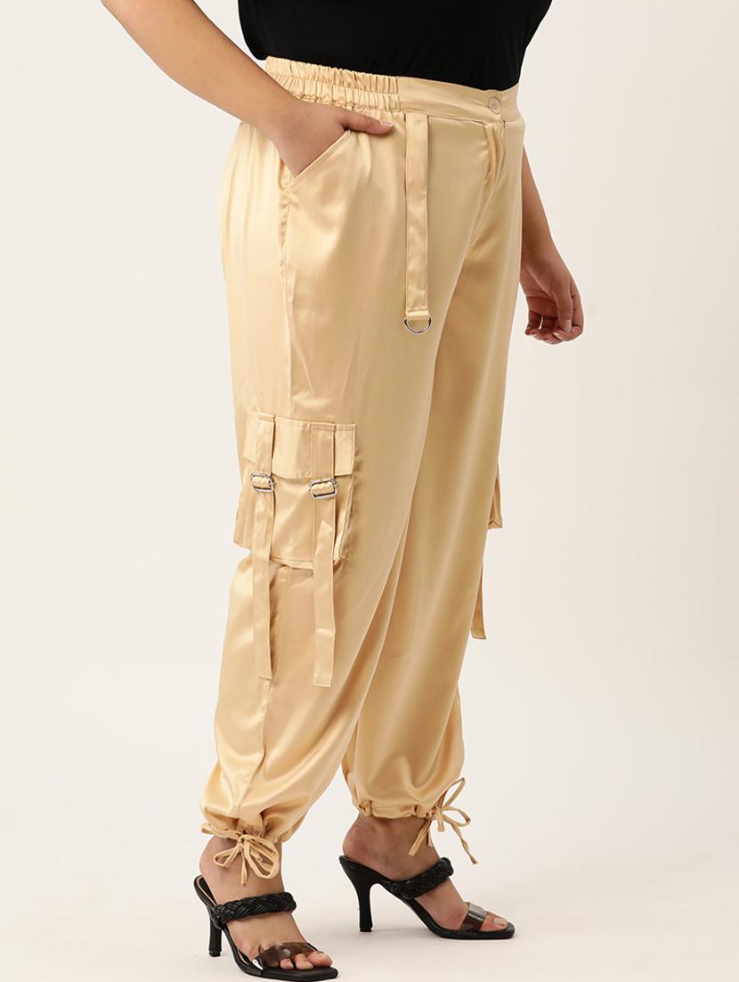beige satin plus trouser - 20307544 - Standard Image - 1