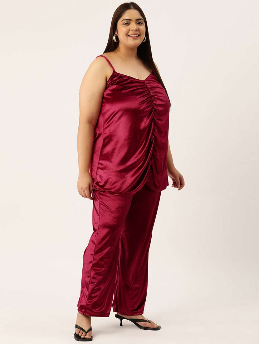 red solid top and trouser co-ord set - 20307551 -  Standard Image - 1