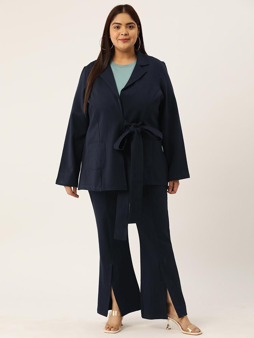 navy blue solid blazer and trousers co-ord set - 20307562 - Zoom Image - 0