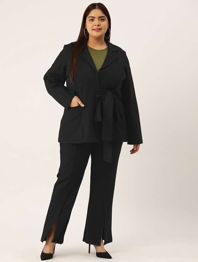 black solid blazer and trousers co-ord set