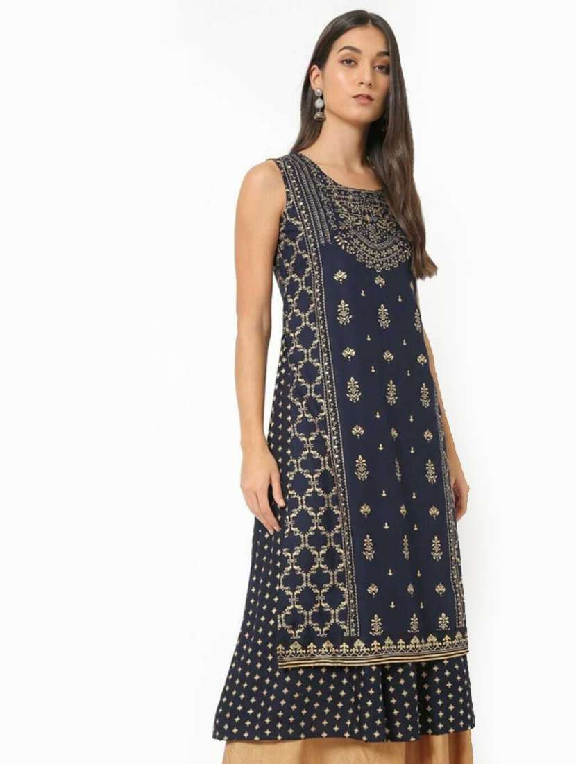 navy blue colored layered kurta