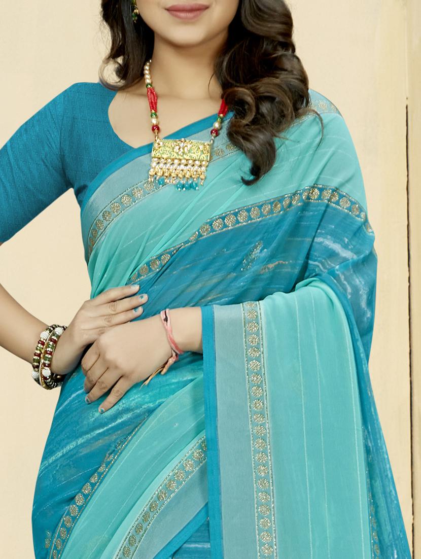 turquoise colored embellished saree with blouse - 20307858 - Standard Image - 1