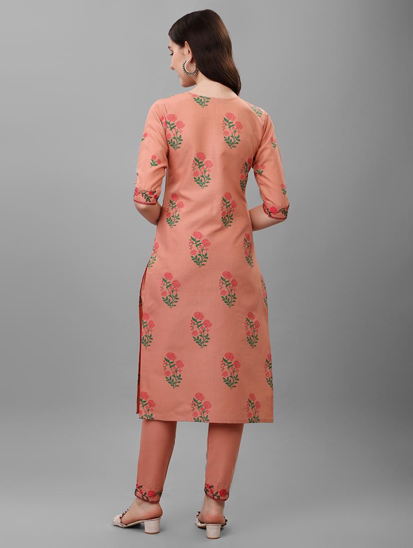 peach colored kurta pant set - 20308088 -  Standard Image - 1