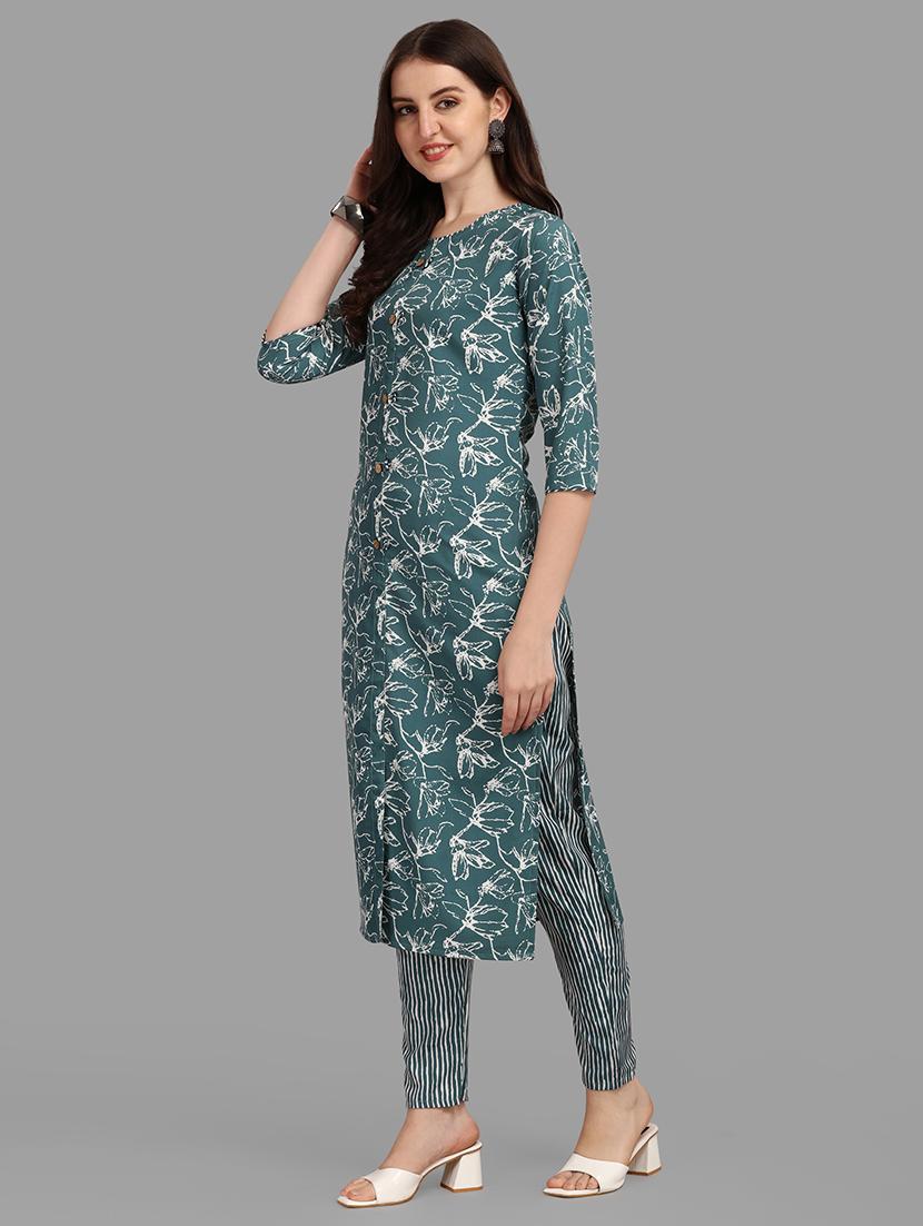 teal colored kurta pant set - 20308093 -  Standard Image - 1