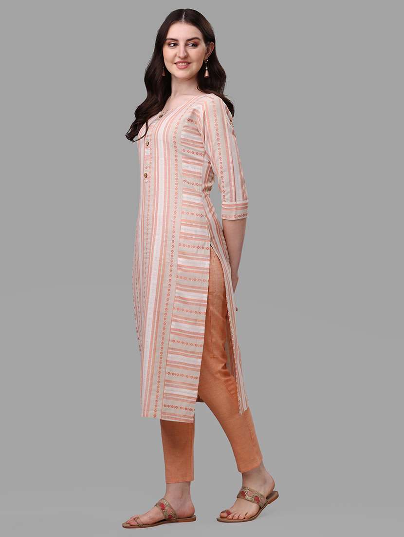 peach colored kurta pant set - 20308098 -  Standard Image - 1