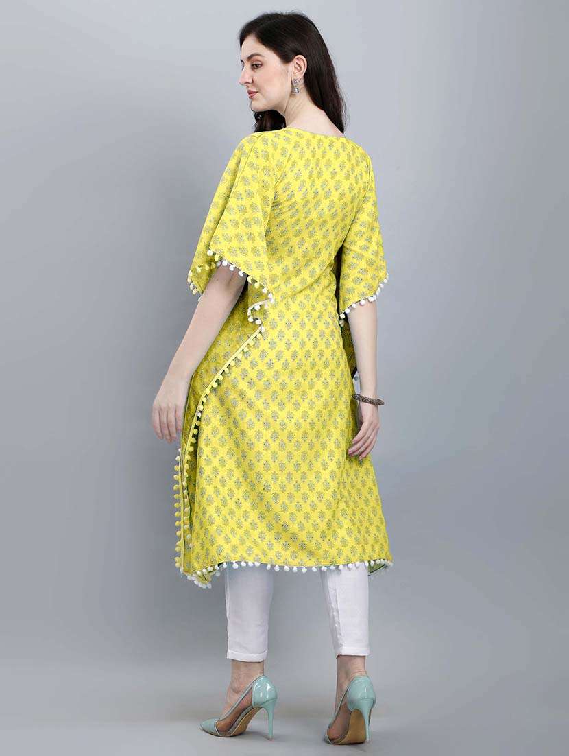 yellow colored kaftan set - 20308113 -  Standard Image - 1