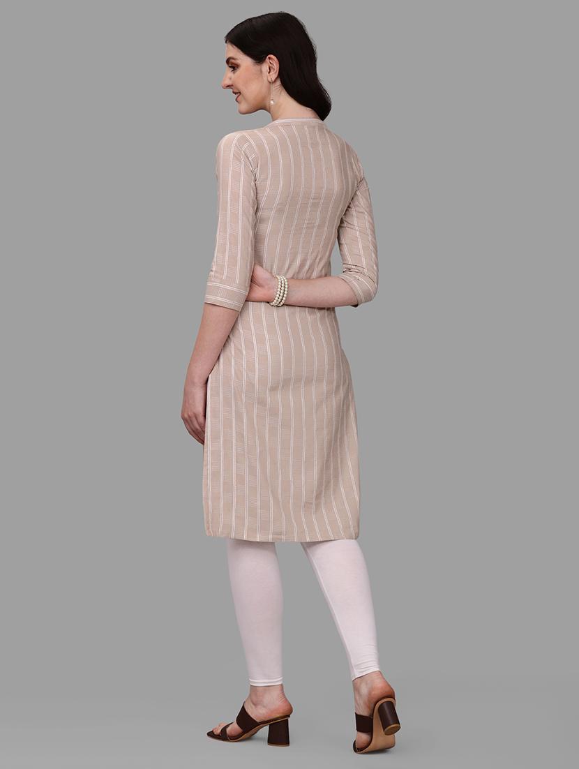 women beige mandarin neck straight kurta - 20308133 - Standard Image - 1