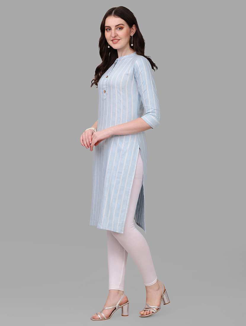 light blue three quarter sleeve straight kurta - 20308136 - Standard Image - 1