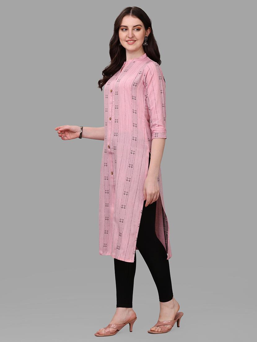 pink three quarter sleeve straight kurta - 20308139 - Standard Image - 1