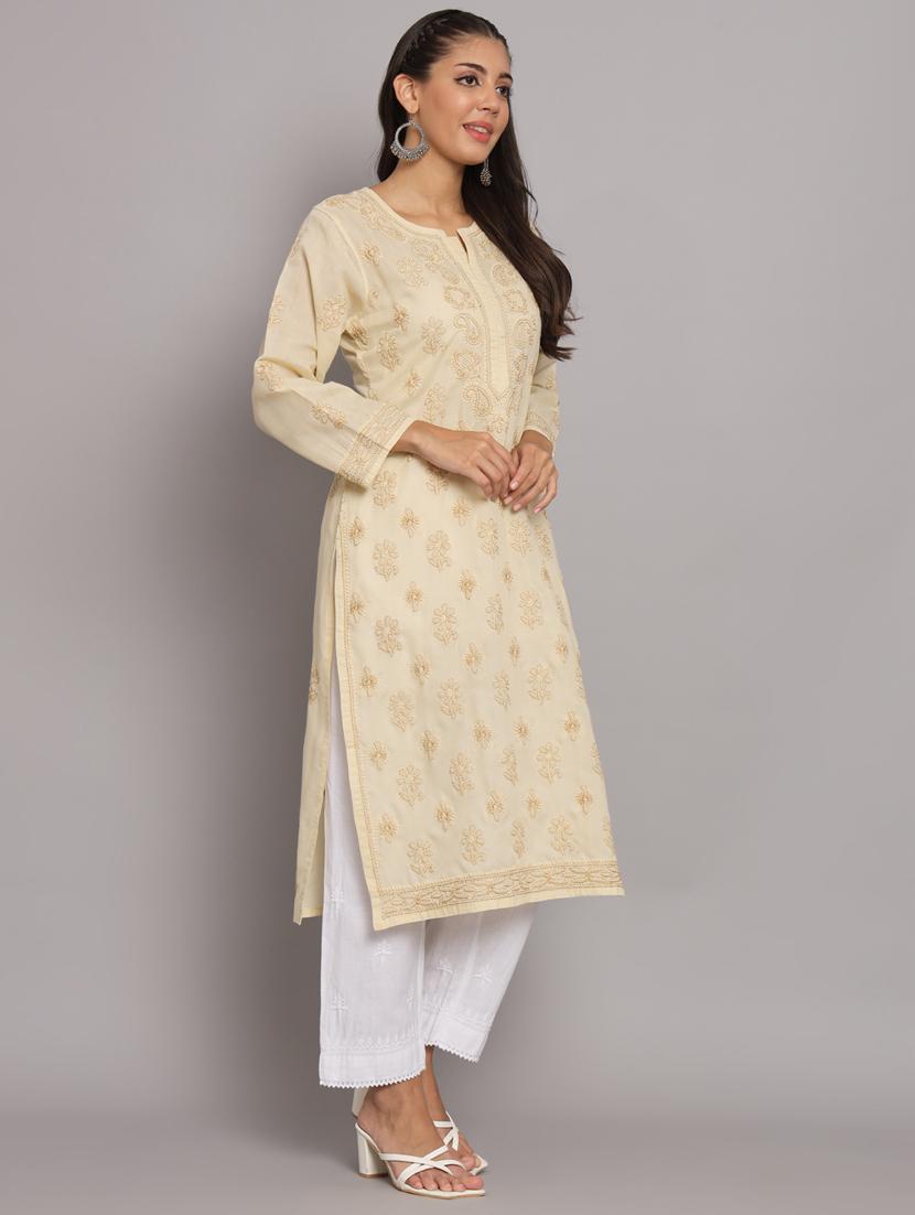 beige colored straight kurta - 20308624 - Standard Image - 1
