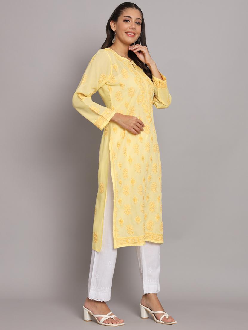 yellow colored straight kurta - 20308630 -  Standard Image - 1