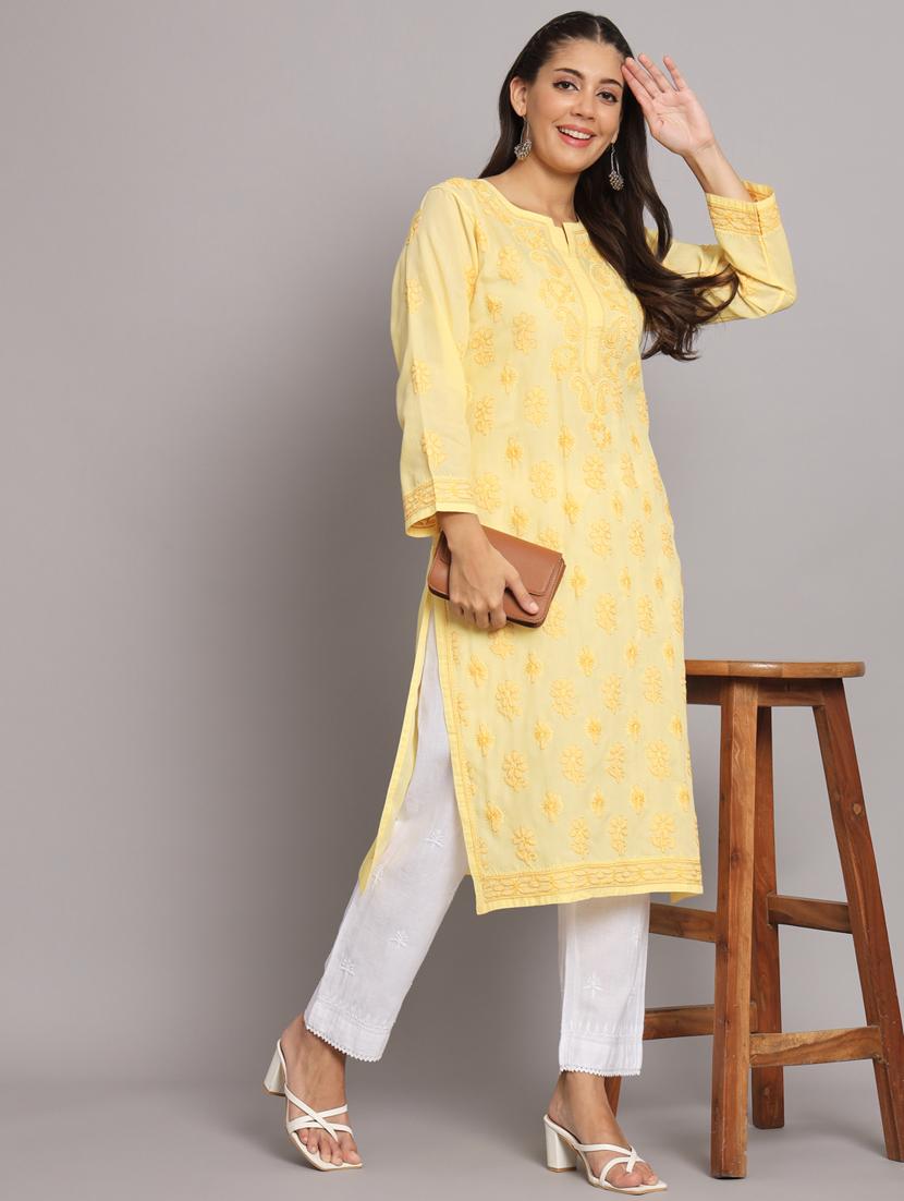 yellow colored straight kurta - 20308630 - Standard Image - 4