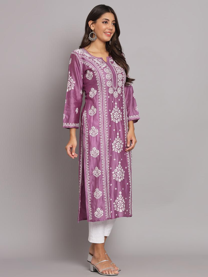 purple colored straight kurta - 20309131 - Standard Image - 1
