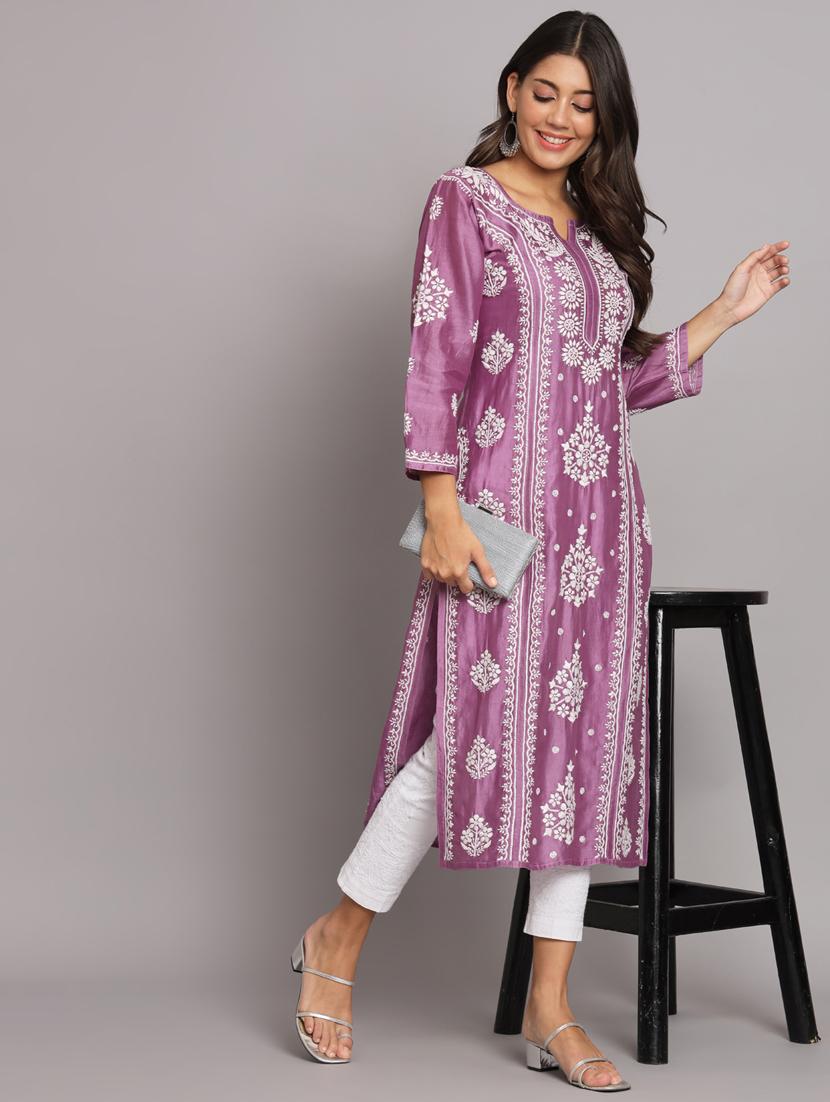 purple colored straight kurta - 20309131 - Standard Image - 4