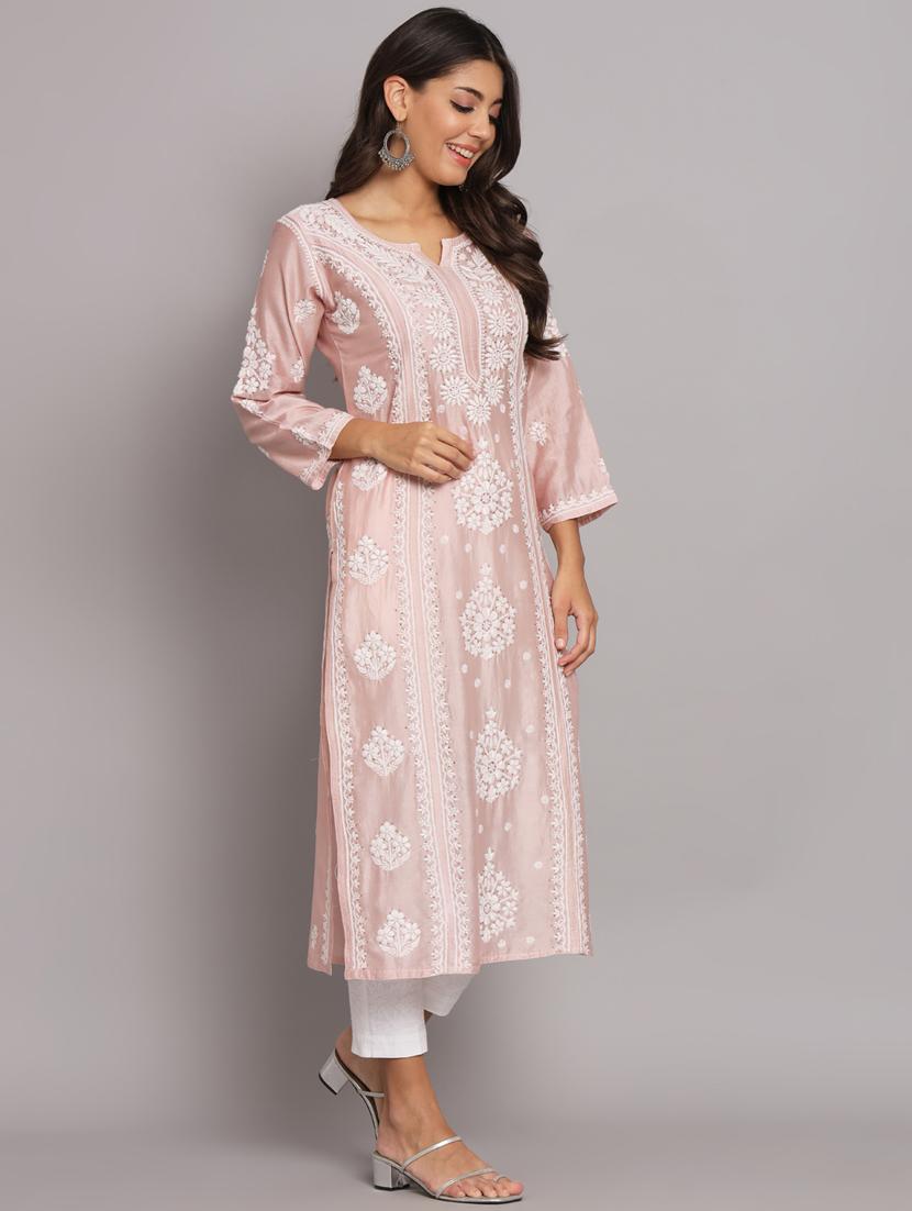 peach colored straight kurta - 20309132 -  Standard Image - 1