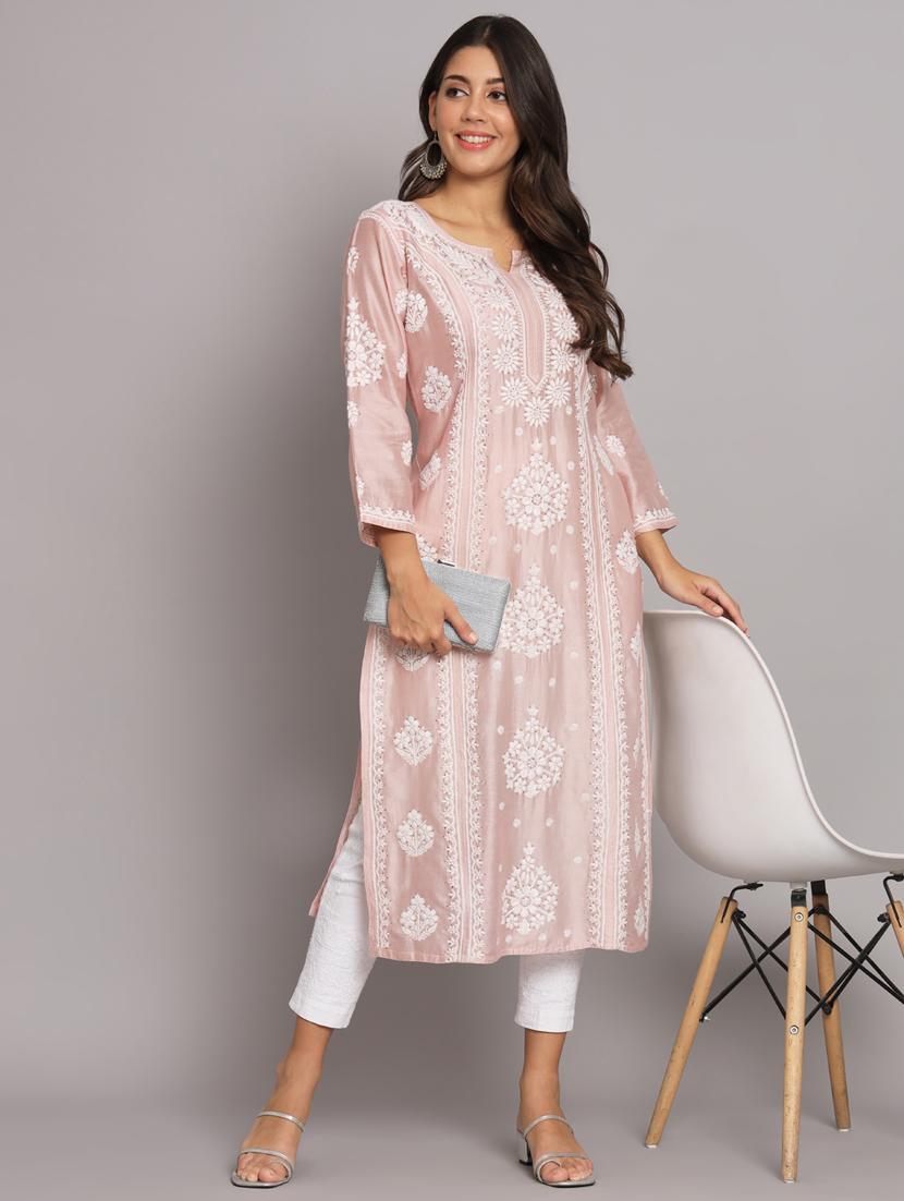 peach colored straight kurta - 20309132 - Standard Image - 4