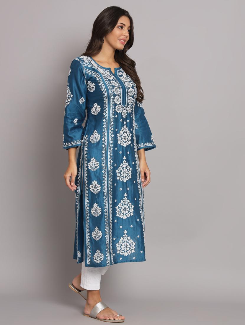 blue colored straight kurta - 20309134 - Standard Image - 1