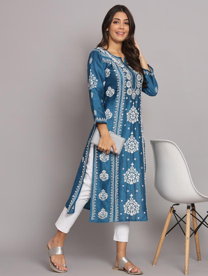 blue colored straight kurta - 20309134 - Standard Image - 4