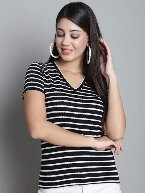 women's striped v neck t-shirt - 20309320 -  Standard Image - 0