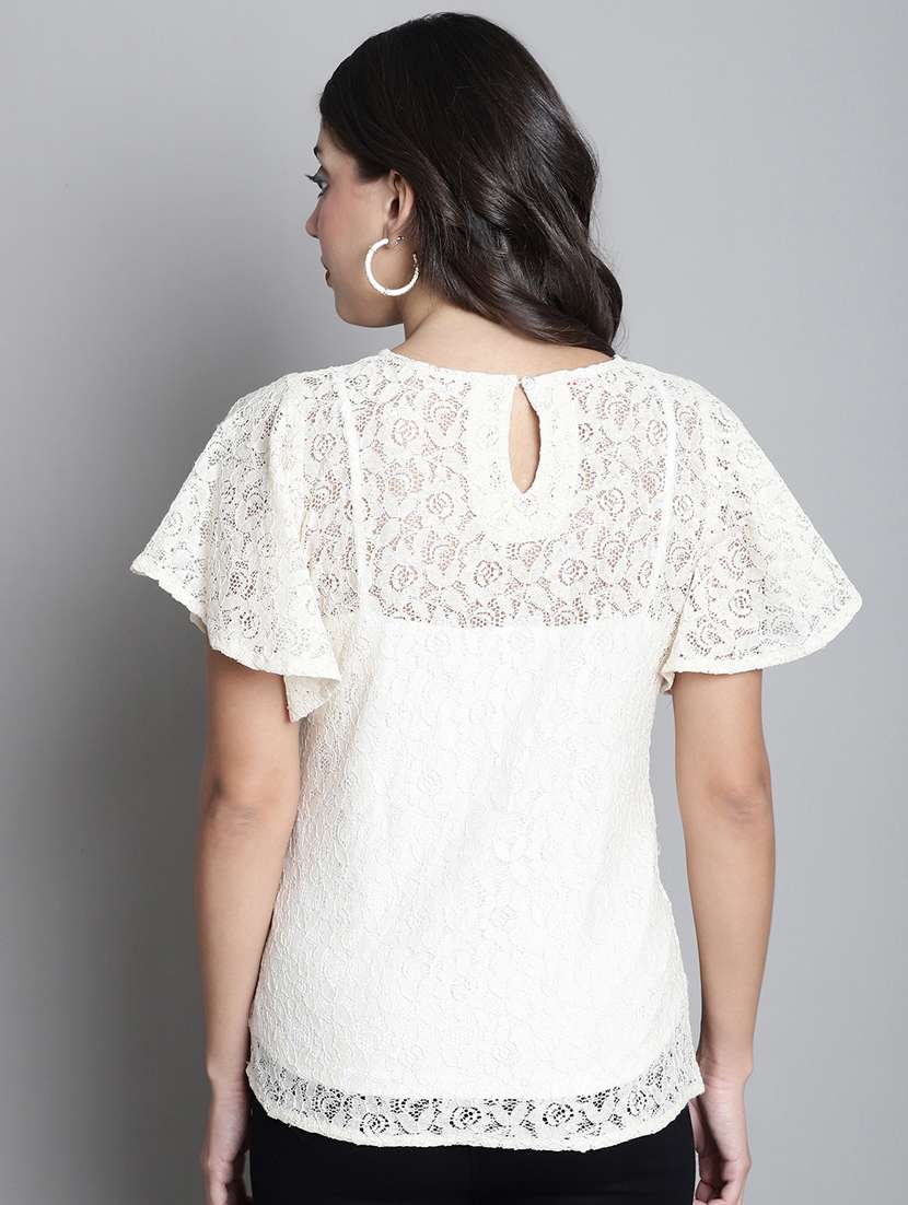 women's white regular fit straight round neck top - 20309374 -  Standard Image - 4