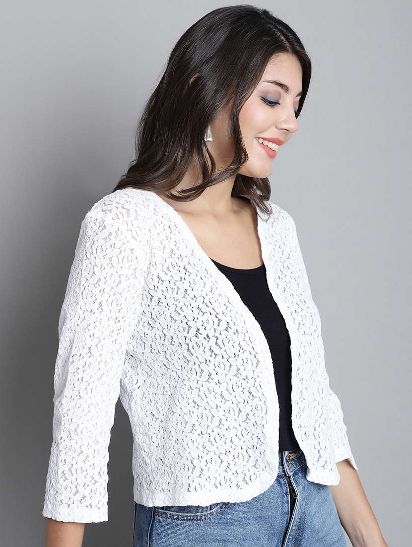 white cotton blend short shrug - 20309385 -  Standard Image - 1