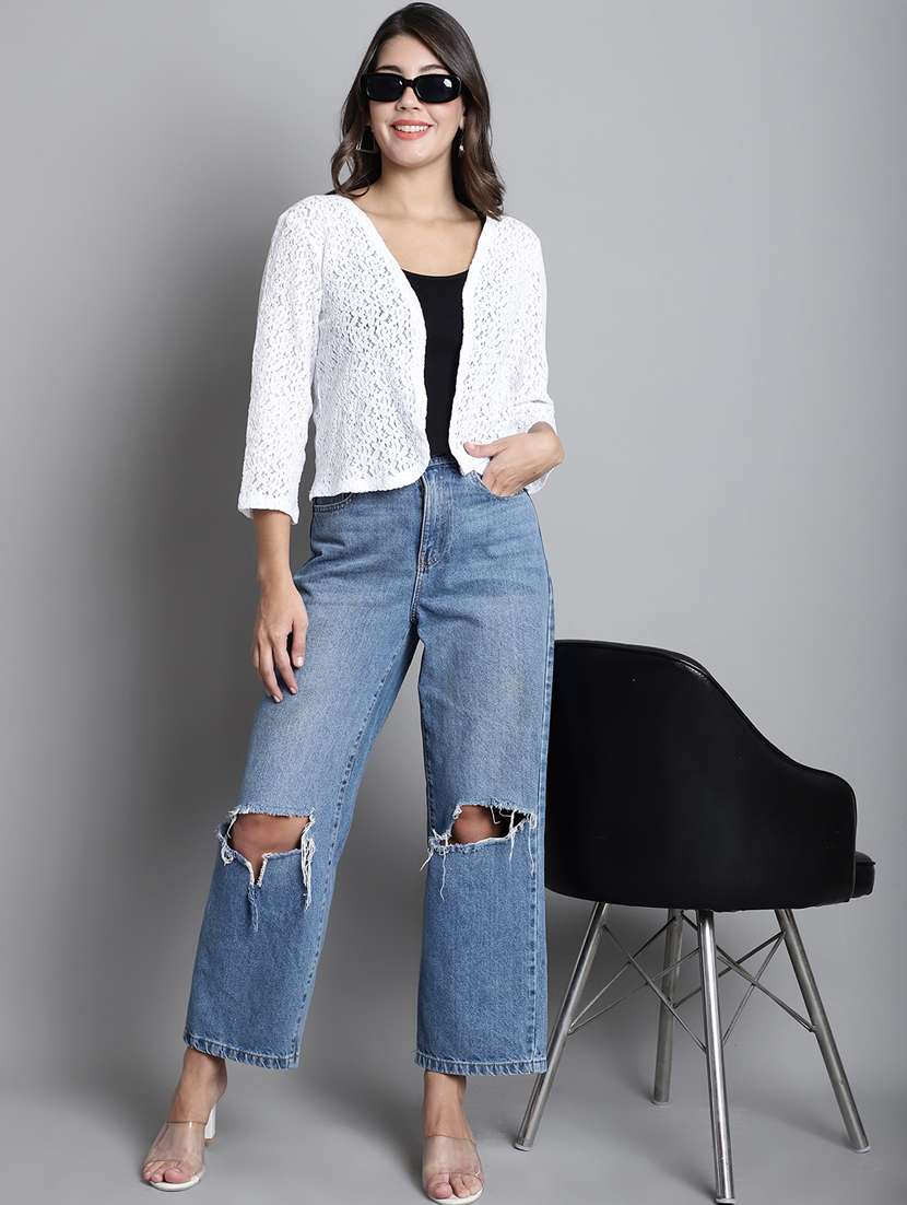 white cotton blend short shrug - 20309385 -  Standard Image - 4