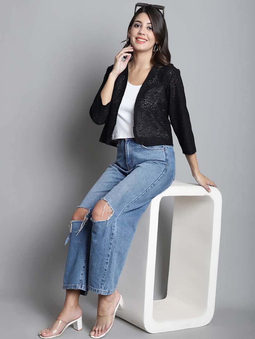 black cotton blend short shrug - 20309386 -  Standard Image - 4