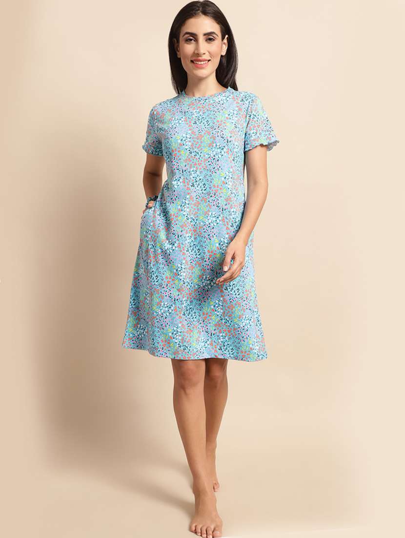 blue floral print sleepshirts