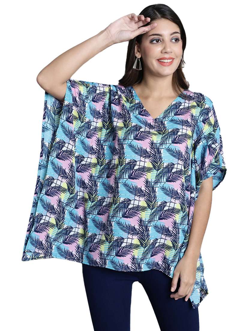 blue tropical kaftan top