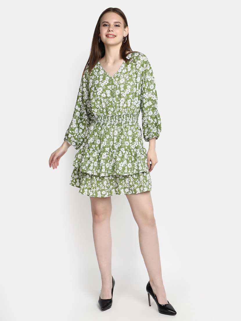 green floral print layered dress