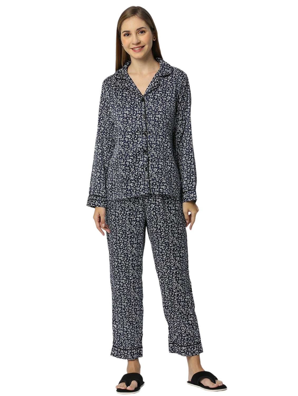 navy blue satin flat front trouser