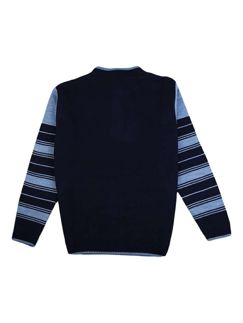 blue self design long sleeves sweaters - 20310212 -  Standard Image - 1