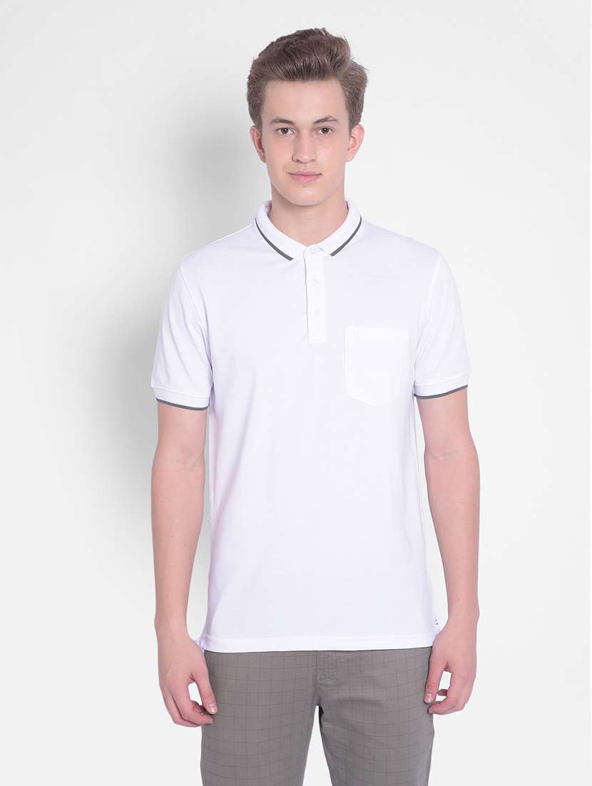 white solid polo neck t-shirt