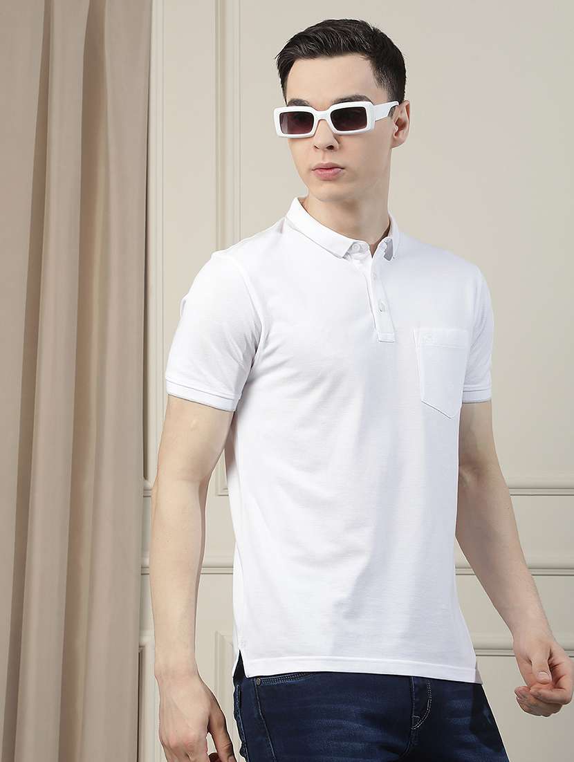 white solid polo neck t-shirt