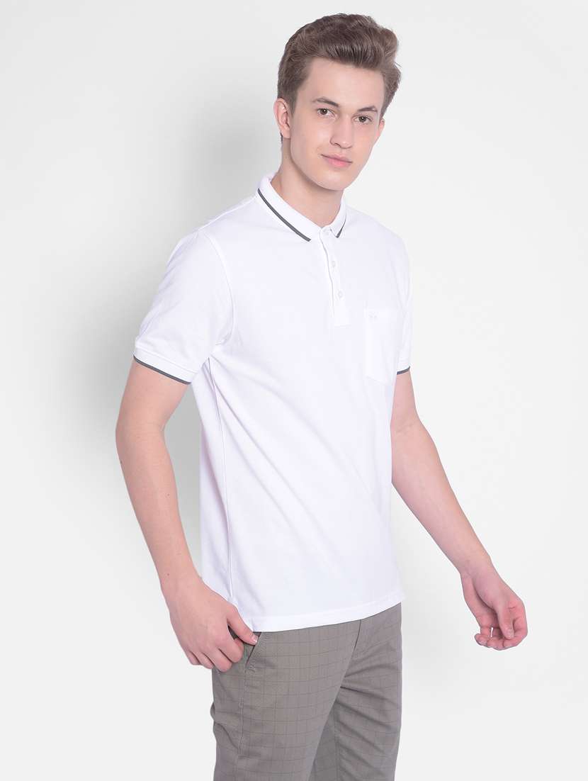 white solid polo neck t-shirt - 20311086 -  Standard Image - 1
