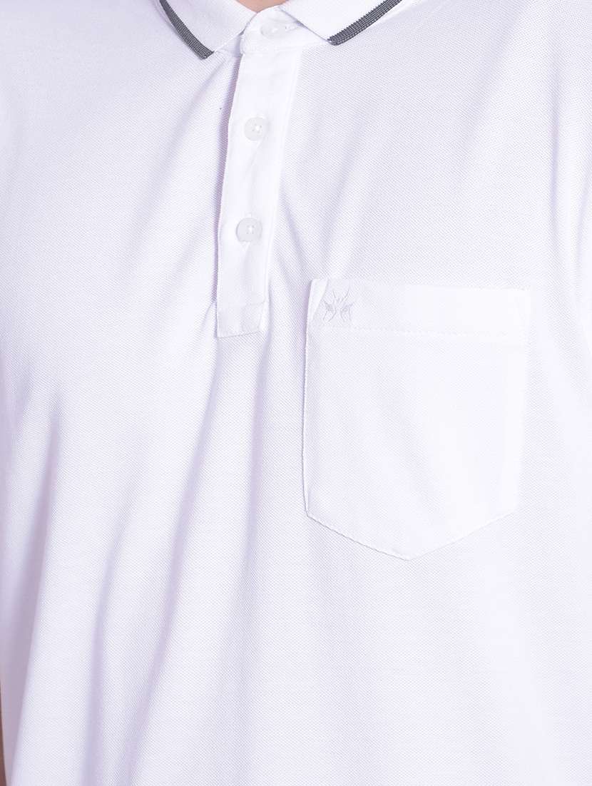 white solid polo neck t-shirt - 20311086 -  Standard Image - 4