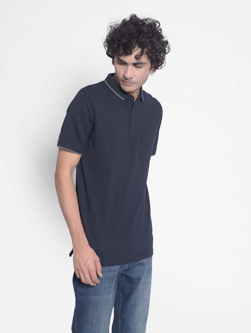 black solid polo neck t-shirt - 20311087 -  Standard Image - 1