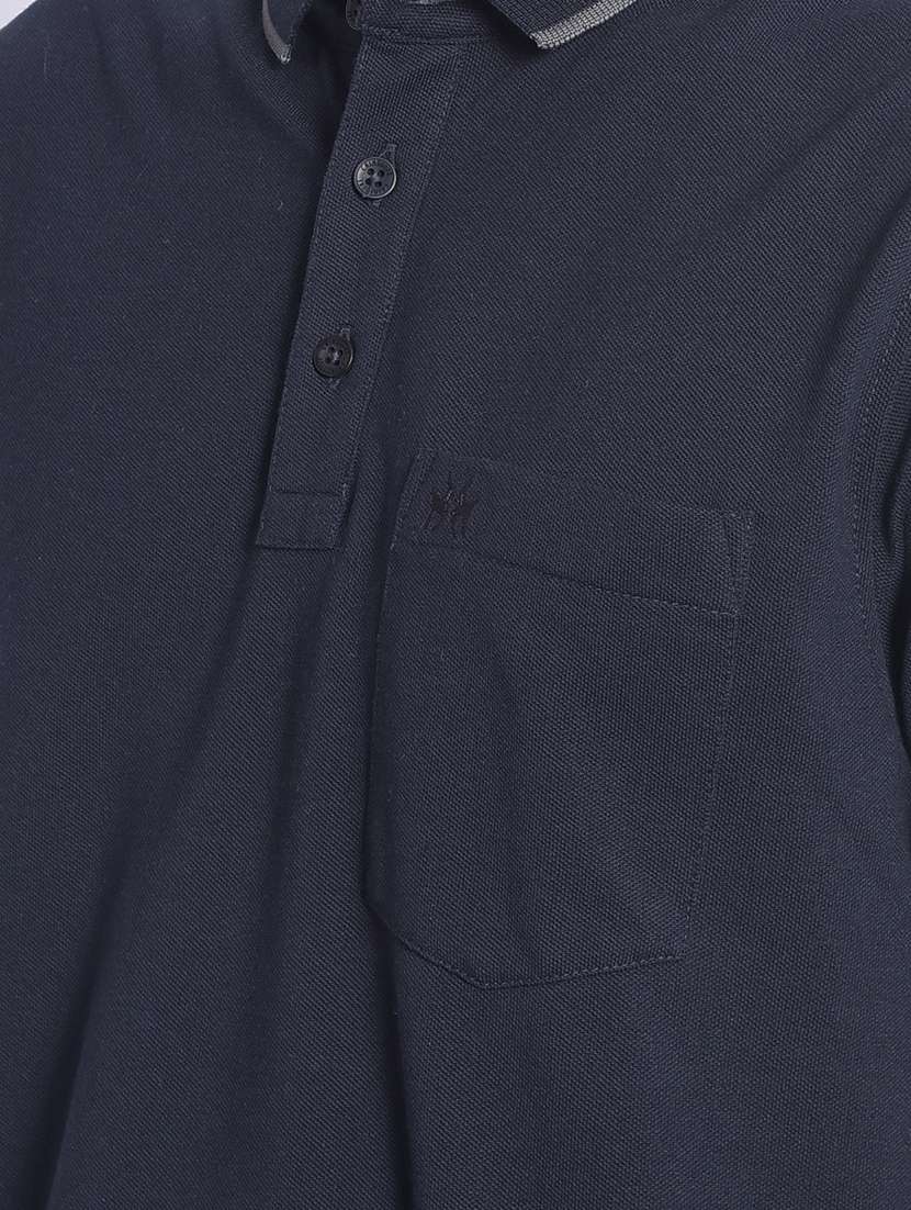 black solid polo neck t-shirt - 20311087 -  Standard Image - 4