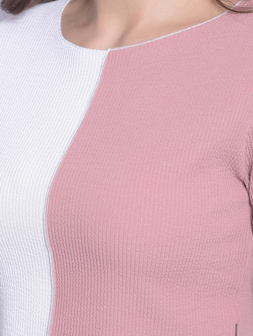 pink & white color blocked round neck crop top - 20311101 - Standard Image - 4
