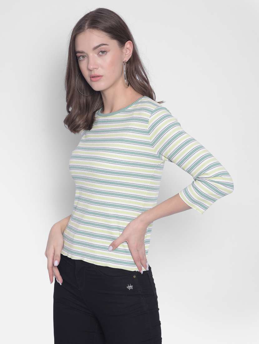 women's striped round neck t-shirt - 20311102 -  Standard Image - 1