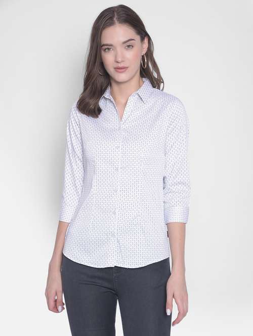 women white cotton blend regular shirt - 20311105 - Standard Image - 0