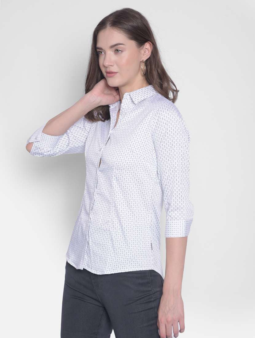 women white cotton blend regular shirt - 20311105 - Standard Image - 1