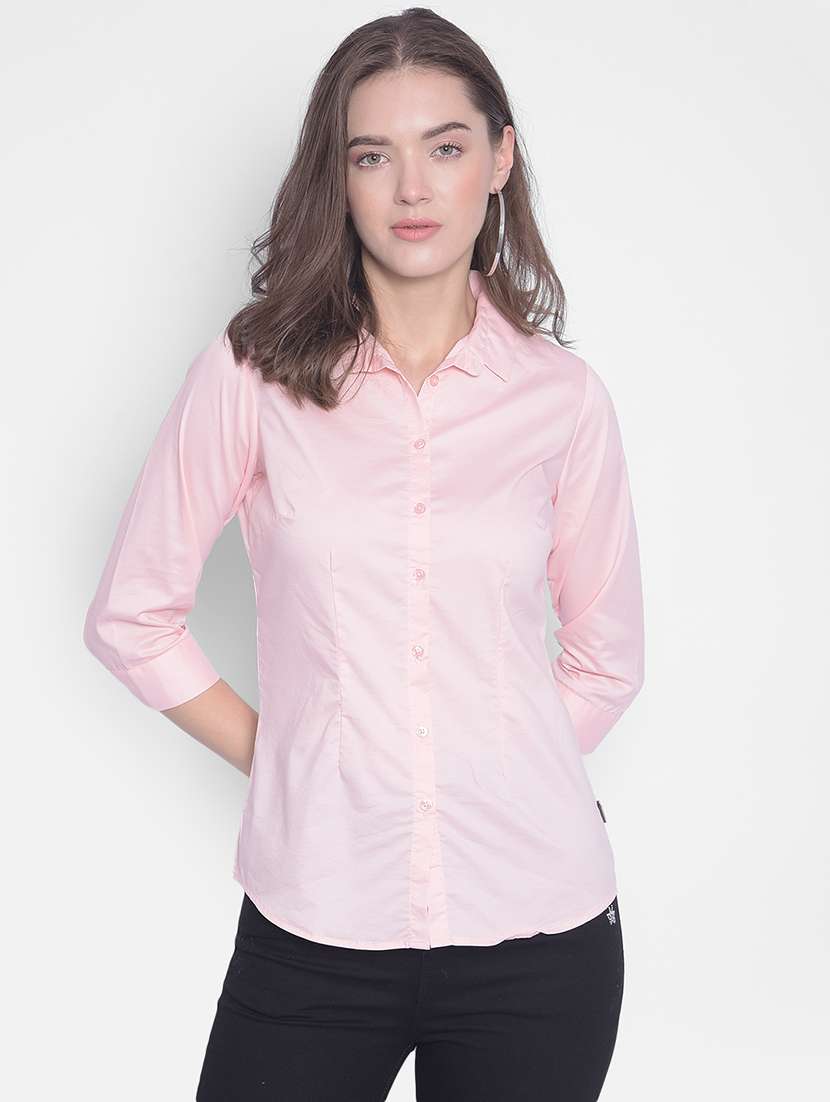women pink cotton blend regular shirt