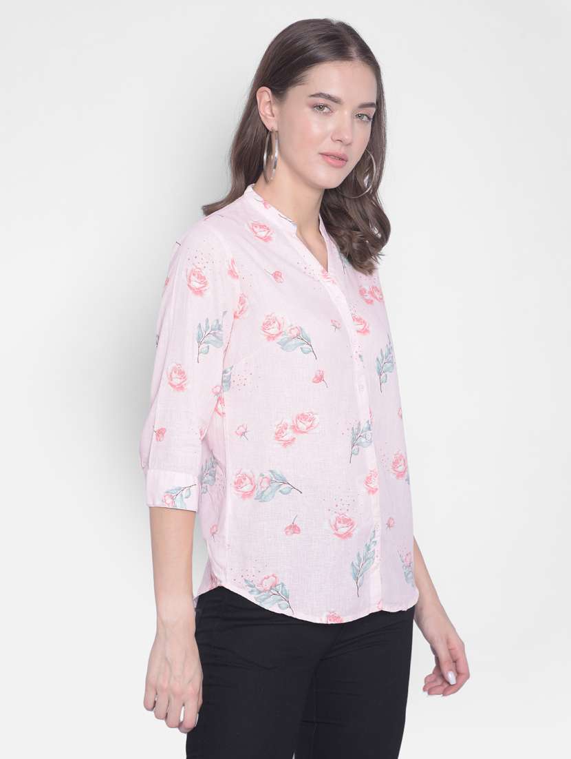 pink floral print mandarin neck shirt - 20311115 -  Standard Image - 1